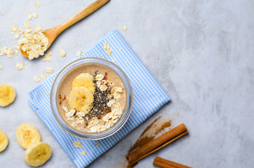 Banana Cinnamon Smoothie with Oats and Chia Seeds, Vegan Drink