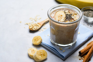 Banana Cinnamon Smoothie with Oats and Chia Seeds, Vegan Drink