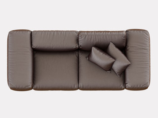 Brown soft leather sofa top view on a white background 3d rendering