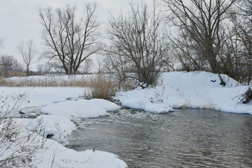 winter landscape river in the snow