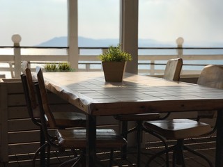 table and chairs in cafe