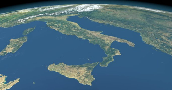 Tyrrhenian Sea in planet earth, aerial view from outer space