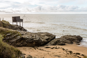 Fototapeta na wymiar Typical fishermen's huts of Pornic, coast of the French brittany