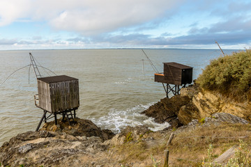 Fototapeta na wymiar Typical fishermen's huts of Pornic, coast of the French brittany