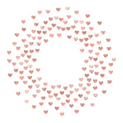 Vector background with rose gold foil confetti hearts isolated on white. Modern element for wedding, celebration, party, anniversary, birthday, Valentine's Day designs.