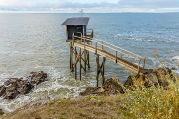 Typical fishermen's huts of Pornic, coast of the French brittany