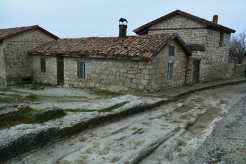 Old house in Chufut Kale in Crimea close-up