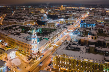 Fototapeta na wymiar The main attractions of St. Petersburg: Duma Tower, Kazan Cathedral, St. Isaac's Cathedral, Nevsky Prospect, Zinger House