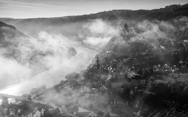Cochem on a foggy morning, Germany, Europe