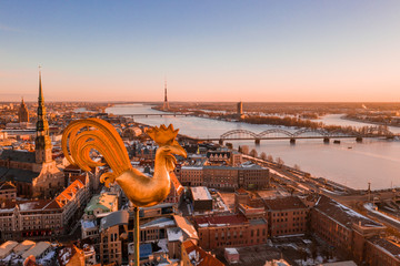 Beautiful view of the Riga old town during sunny winter day.