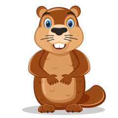Obraz na płótnie Canvas Cute cartoon marmot looking from hole in ground. Groundhog Day isolated vector illustration.