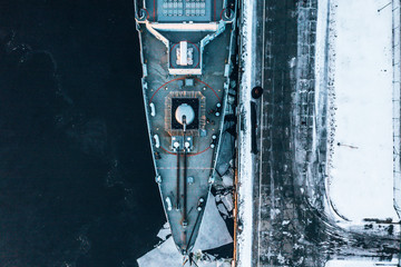 The German frigate F 221 "Hessen" in Riga, Latvia docked near the old town.