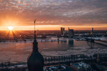 Beautiful view of the Dome Cathedral in the middle of the old town in Riga, Latvia.