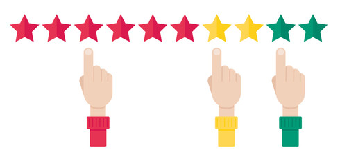 Net promoter score, loyalty concept. Man finger choosing someting. Vector illustration in flat style.