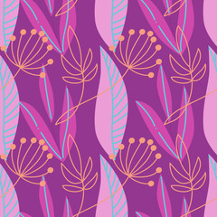Beautiful hand drawn plants seamless pattern. Floral illustration