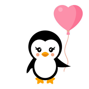valentines day cartoon penguin with lovely balloon