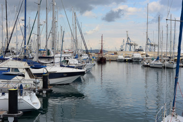 Seascape. Marina. Yachts, ships and boats in the sea. Larnaca, Cyprus