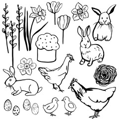 Happy Easter set. Vector sketch  illustration.