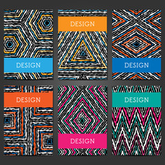 Collection of 6 vintage card templates with ethnic pattern. Template for Title sheets, reports, presentations, brochures, banners, posters, flyers, invitations and gift cards.