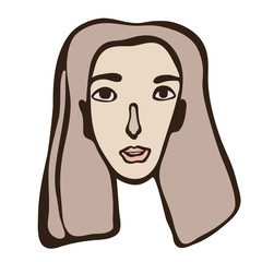 Minimalistic linear isolated school girl portrait. White face with dark eyes. Simple facial features. Scandinavian primitive graphic style. Calm colour combination. Blog, social media, tattoo idea