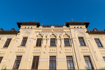 Fototapeta na wymiar The building of Academia Andreiana, part of the Faculty of Teological studies in Sibiu, Romania