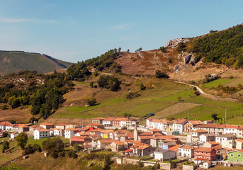 Fototapeta na wymiar Rural village in the mountains of Asturias in the north of Spain on a sunny day.