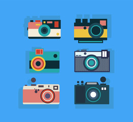 Set of camera vintage Flat design in different color and texture. Vector stylization
