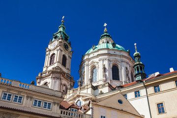 Fototapeta na wymiar Antique and beautiful Saint Nicholas church at Prague old town