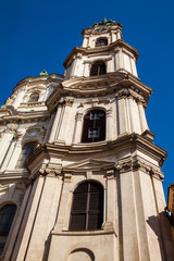 Facade of the antique and beautiful Saint Nicholas church at Prague old town