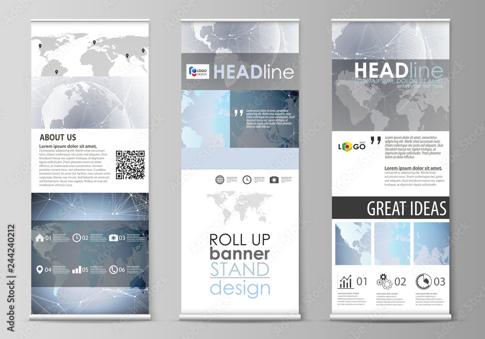 Poster the minimalistic vector illustration of the editable layout of roll up banner stands, vertical flyer