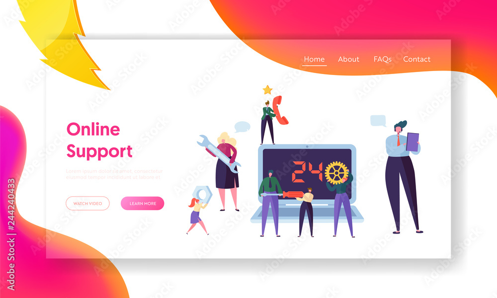 Aufkleber customer helpdesk service online support landing page. technical hotline call help center engineer c