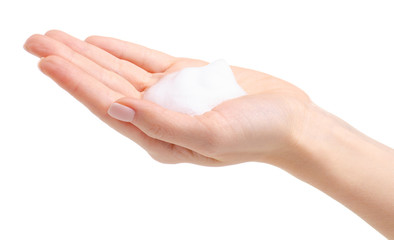 Soap hands in the foam beauty health on a white background isolation