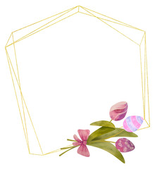 Watercolor hand drawn geometric frame of happy easter. eggs, all isolated on a white. for invitation, greeting cards