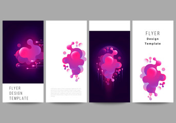 The minimalistic vector illustration of the editable layout of flyer, banner design templates. Black background with fluid gradient, liquid pink colored geometric element.