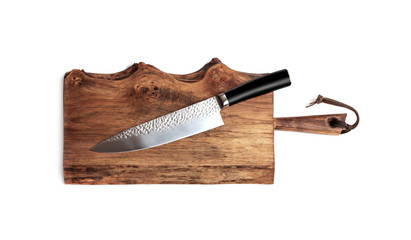 Knife for kitchen on old wooden cutting Board
