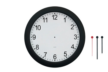 Clock and hands on white background
