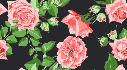 Roses Seamless Pattern in Vintage Style.