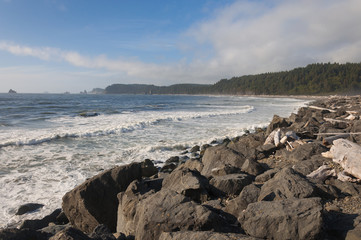 Surf and grey stones in La Push beach area, La Push, WA
