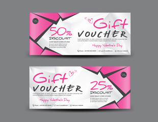 Pink Gift Voucher template, coupon design, certificate, ticket template, discount layout, banner vector illustration, Valentine's Day sale banner