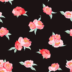Peony Flowers seamless vintage vector summer pattern. Floral background for wallpapers, web page, texture, textile, backdrop