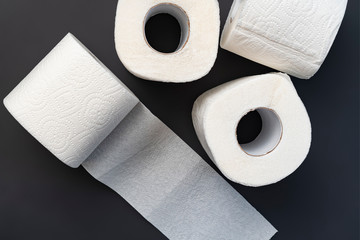 close up toilet paper rolls stack isolated