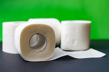 close up toilet paper rolls stack isolated