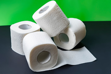 close up toilet paper rolls stack isolated