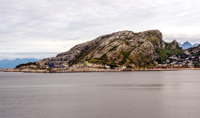 Mountains in Lofoten, Norway on a cloudy day