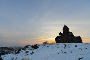 Saghmosavank Monastery near gorge of Kassakh river. Armenia