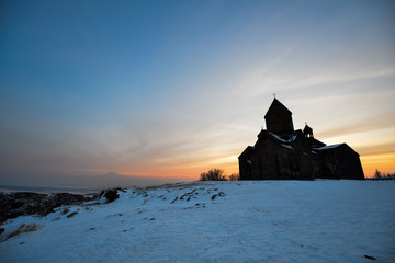 Saghmosavank Monastery near gorge of Kassakh river. Armenia