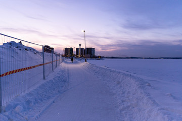 Polar night in winter landscape