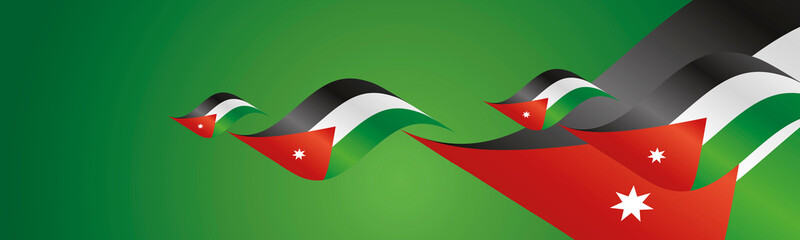 Jordan Independence Day waving flags two fold red landscape background banner greeting card