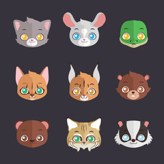 Fototapeta premium Collection of flat colored animal faces