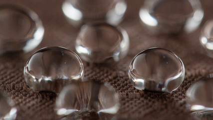 Water droplets on moisture resistant fabric Close up